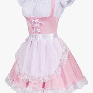 Pink and White Lace Apron Dress like new medium